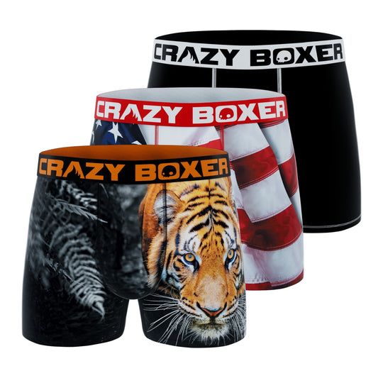 CRAZYBOXER Outdoor Tigers Eagle Men's Boxer Briefs (3 pack)
