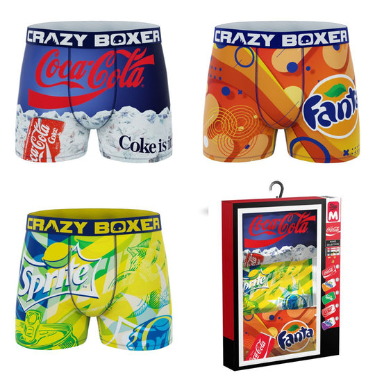 CRAZYBOXER Coca-Cola Soft Drinks Men's Boxer Briefs 3 Pack (Creative Packaging)
