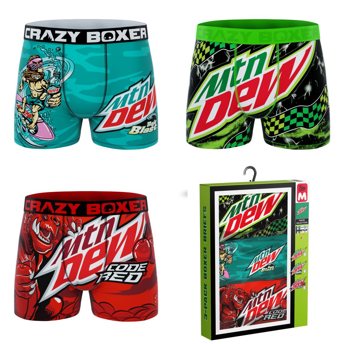 CRAZYBOXER Mountain Dew Baja Blast Men's Boxer Briefs (Creative Packaging),  Bajablast, Small : : Clothing, Shoes & Accessories