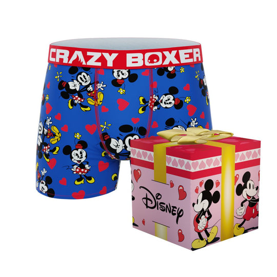 CRAZYBOXER Men's Disney Mickey Valentine Breathable Soft Boxer Briefs (Creative Packaging)