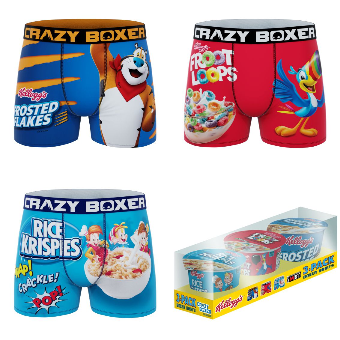 CRAZYBOXER Kellogg's Cereals Boy's Boxer Briefs 3 Pack (Creative