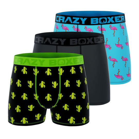 CRAZYBOXER Flamingo Cactus Men's Boxer Briefs (3 pack)