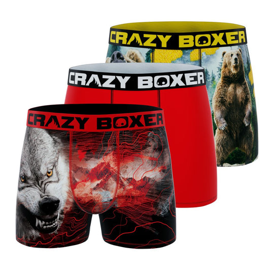 CRAZYBOXER Outdoor Bear-Wolf Men's Boxer Briefs (Pack 3)