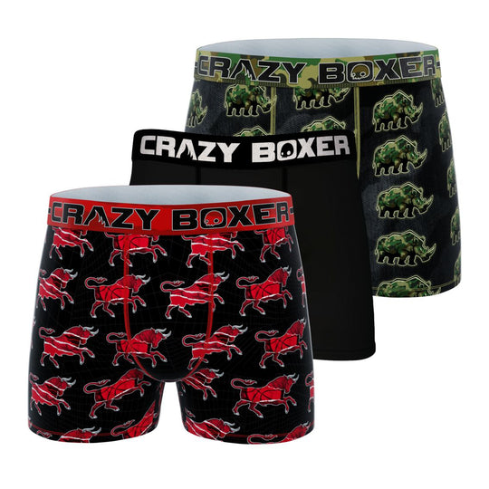Men's 3-Pack Boxer Briefs - Animals - Bull and Rhino