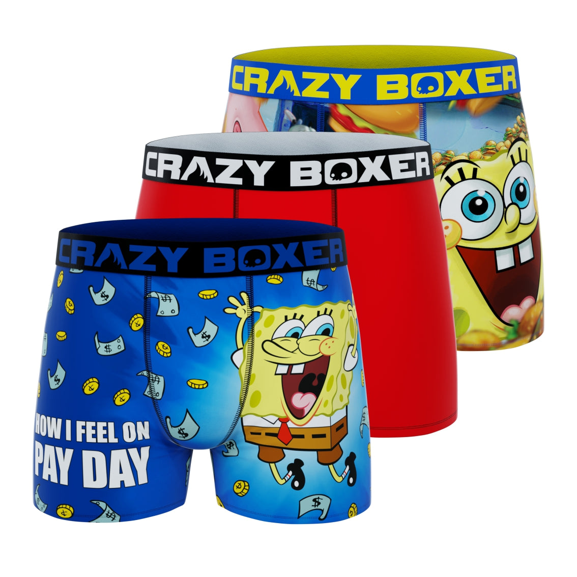 SpongeBob SquarePants Men's 3-Pack Comfort Boxer Brief, Black