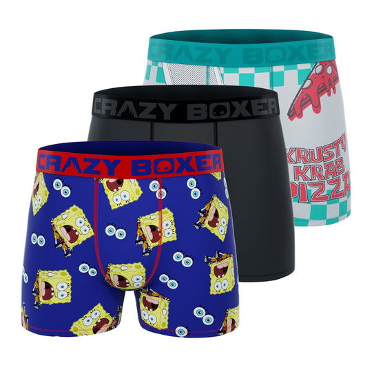 CRAZYBOXER Spongebob Krusty Krab Pizza + Shocked Men's Boxer Briefs (3 pack)
