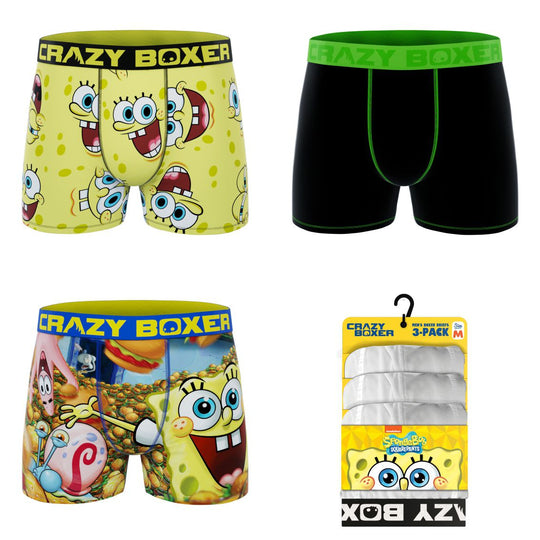 CRAZYBOXER SPONGEBOB FACES MEN'S BOXER BRIEFS (PACK 3)