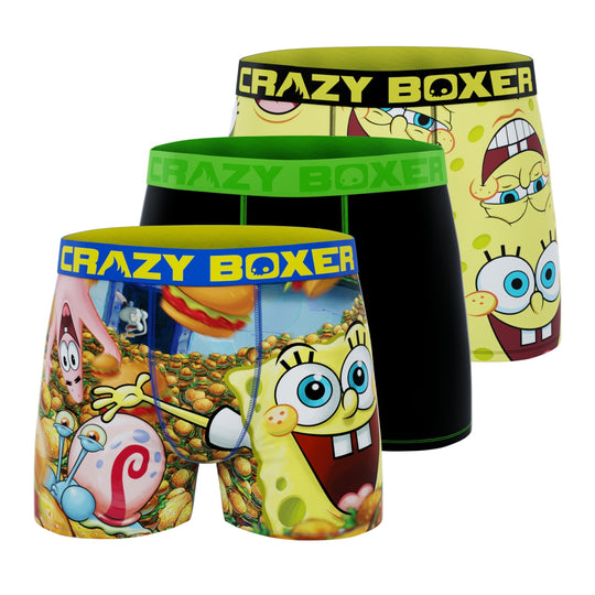 CRAZYBOXER Spongebob FACES + BURGER Men's Boxer Briefs (3 pack)