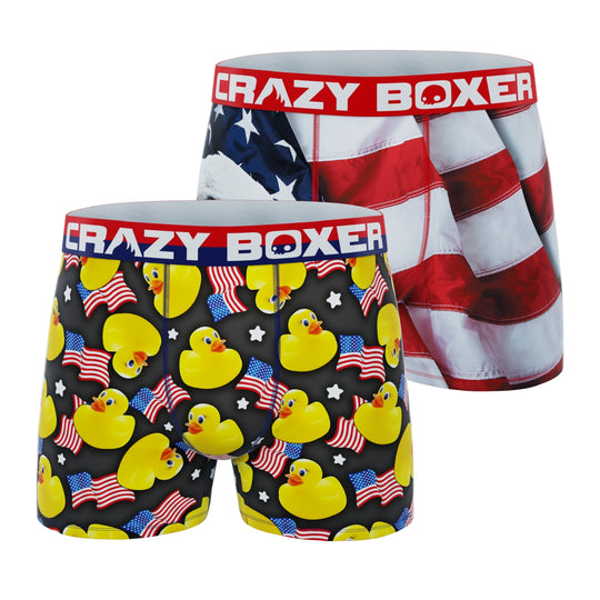CRAZYBOXER Men's USA Flags Ducky Boxer Briefs (2 pack)