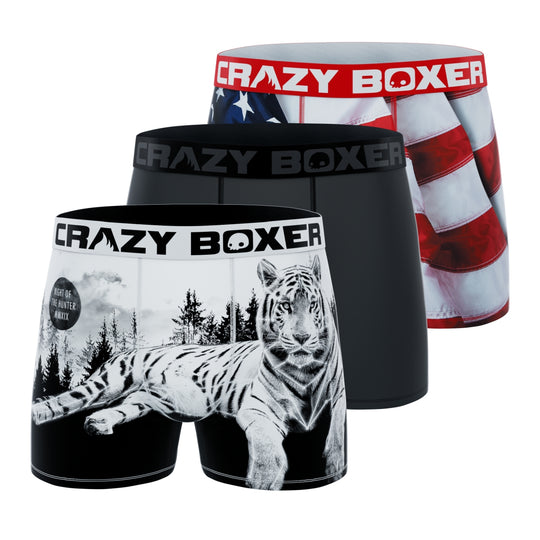 CRAZYBOXER USA White Tiger Men's Boxer Briefs (3 pack)