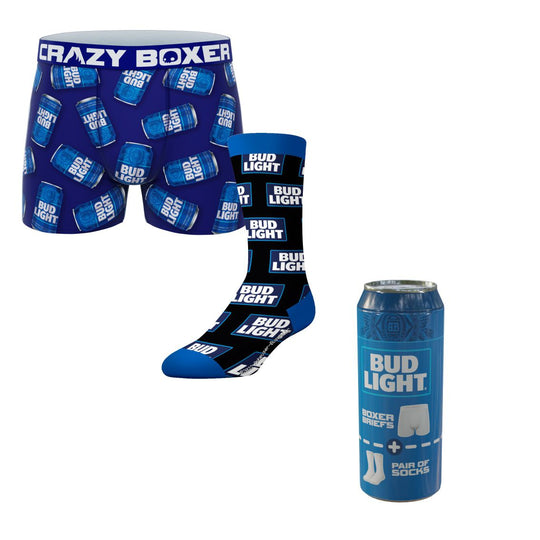 CRAZYBOXER Bud Light Men's Boxer Briefs and Socks (Creative Packaging)