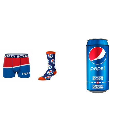 CRAZYBOXER Pepsi Wave & Lid Men's Boxer Briefs and Socks (Creative Packaging)