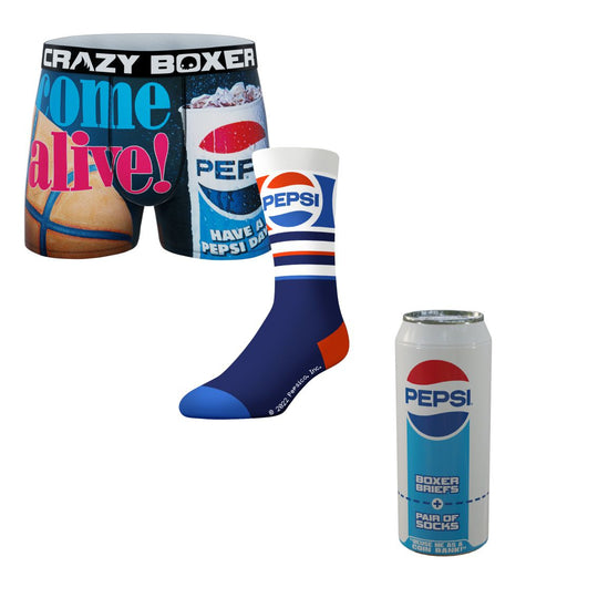 CRAZYBOXER Pepsi Come Alive Men's Boxer Briefs and Socks (Creative Packaging)