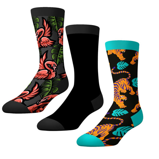 CrazyUniverse Flamingo and Tiger Crew Socks (3 Pack)