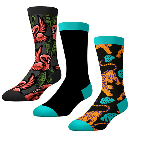 CrazyUniverse Flamingo and Tiger Kids Crew Socks (3 Pack)