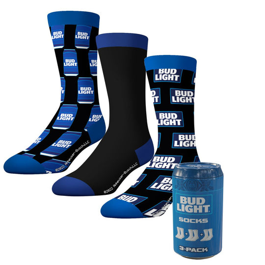 CrazyUniverse Bud Light Can and Logo Crew Socks (3 Pairs,Can)