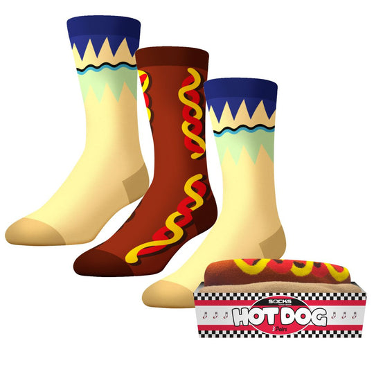 CrazyUniverse Hot Dog Crew Socks (3 pack) (Creative Packaging)