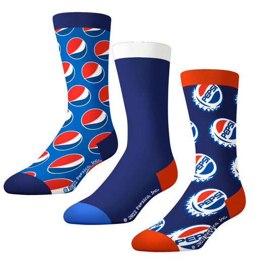 Socks By CRAZYBOXER Pepsi Logo and Lid Crew Socks (3 Pack)